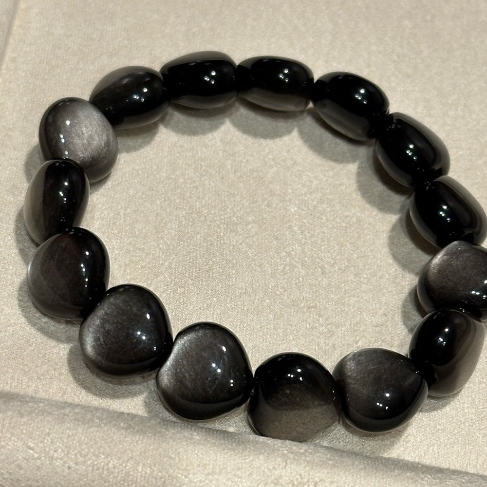 Silver Sheen Obsidian Heart Soft Bangle 14mm Size 6.5 - Picture 4 of 5